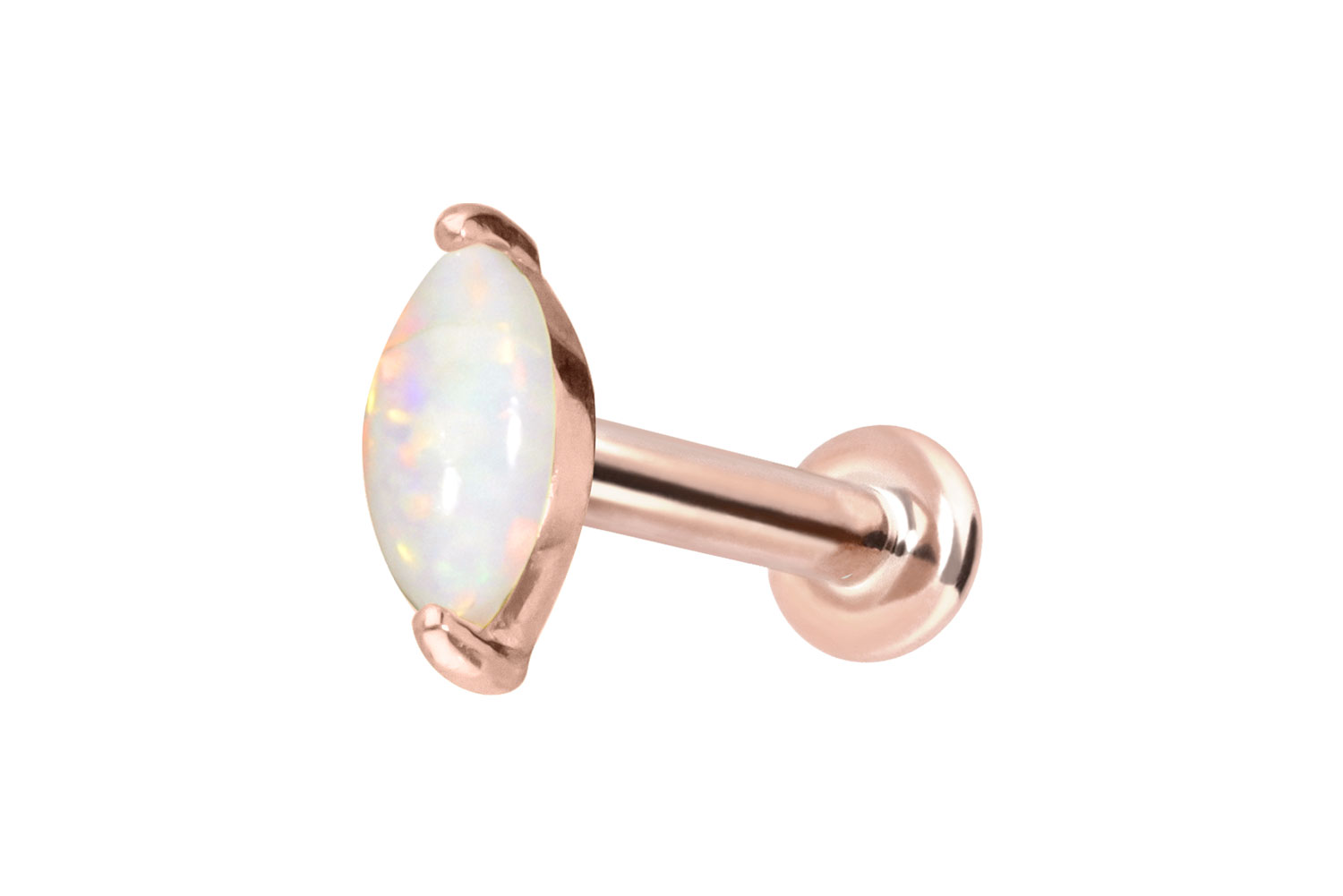 14 Karat Gold Labret Piercing mit Push Fit OVALER SYNTHETISCHER OPAL
